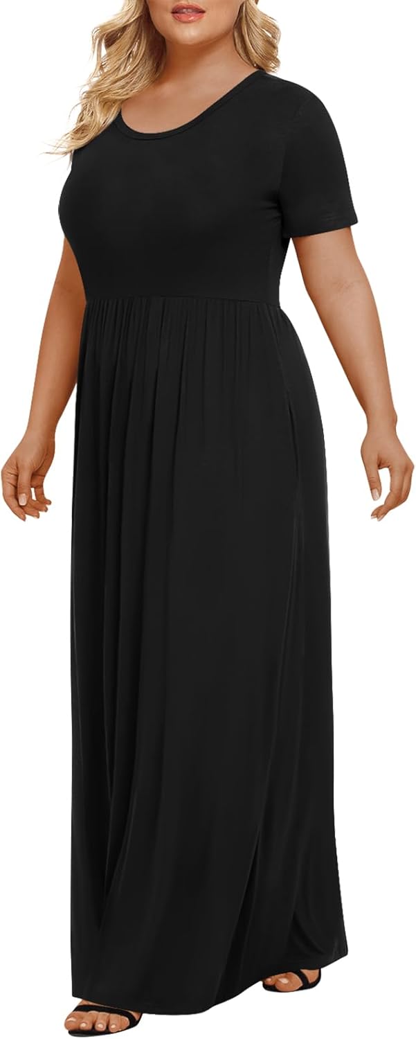 Women's Plus Size Maxi Dresses Summer Short Sleeve Casual Long Dress  XL-6XL