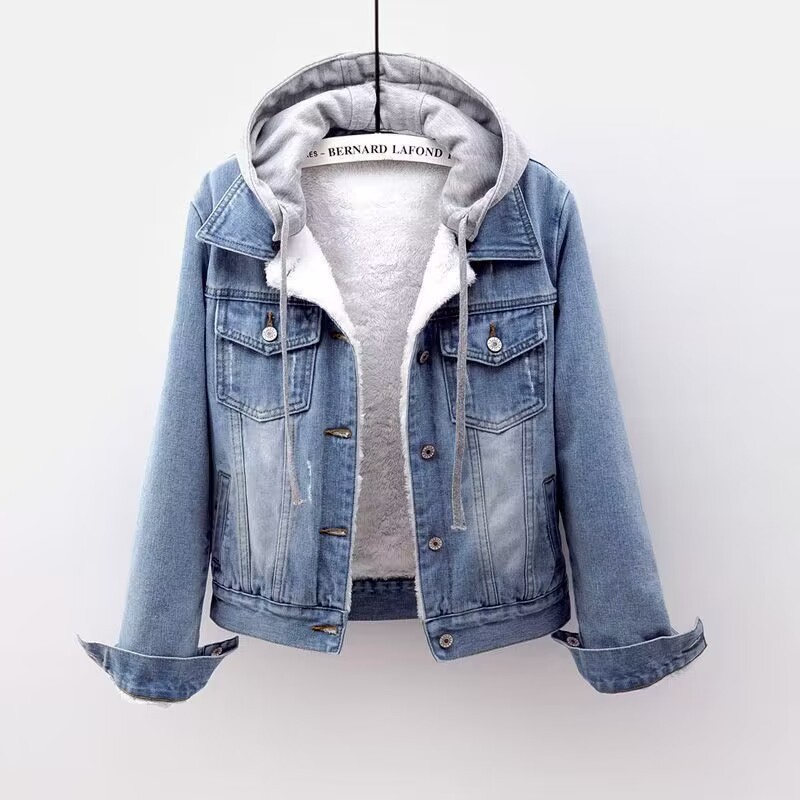 Spot short coat cotton coat 2026 winter fleece new cotton loose Korean denim fur collar thick jacket women