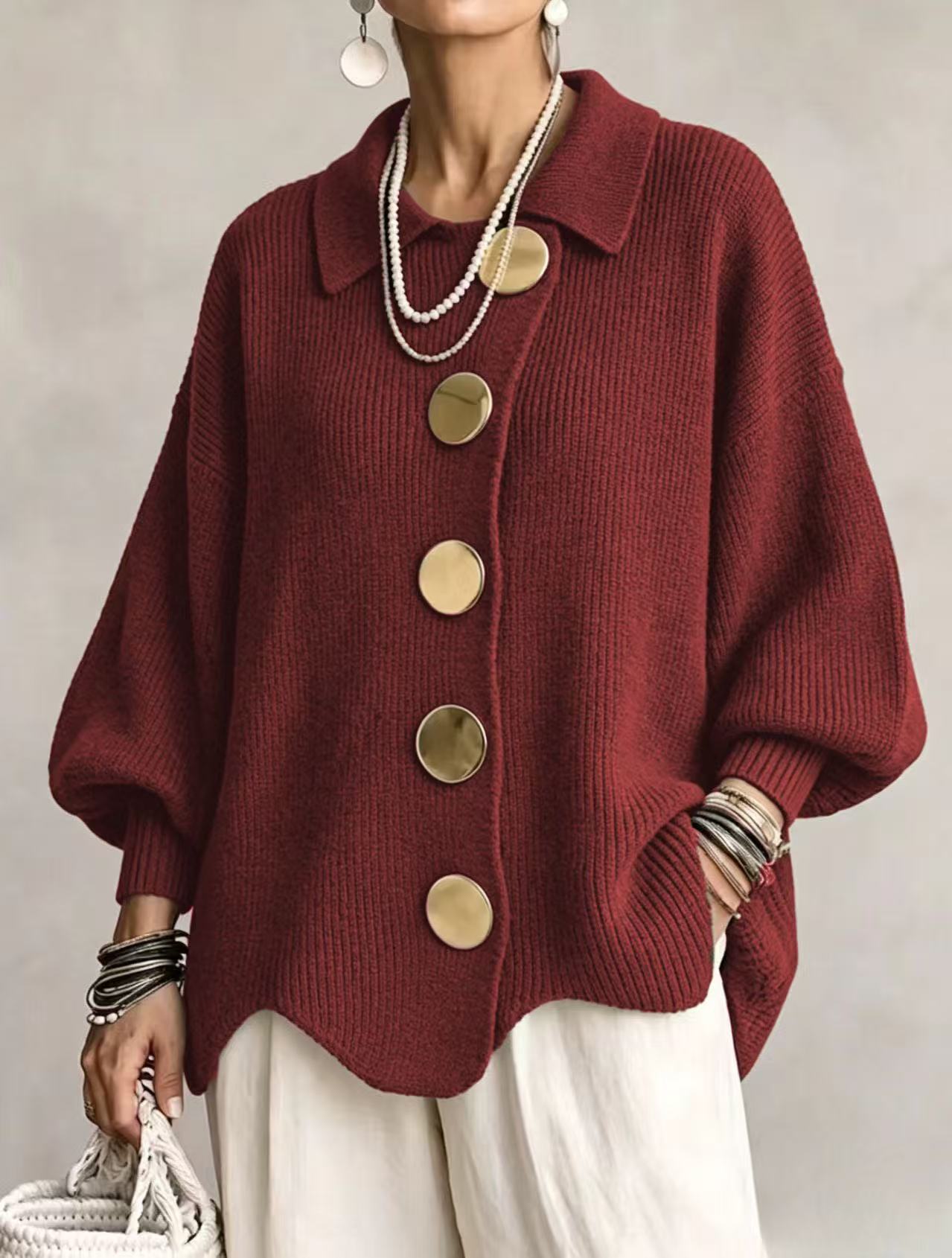 autumn and winter new women's knitwear V-neck long sleeve women's top coat