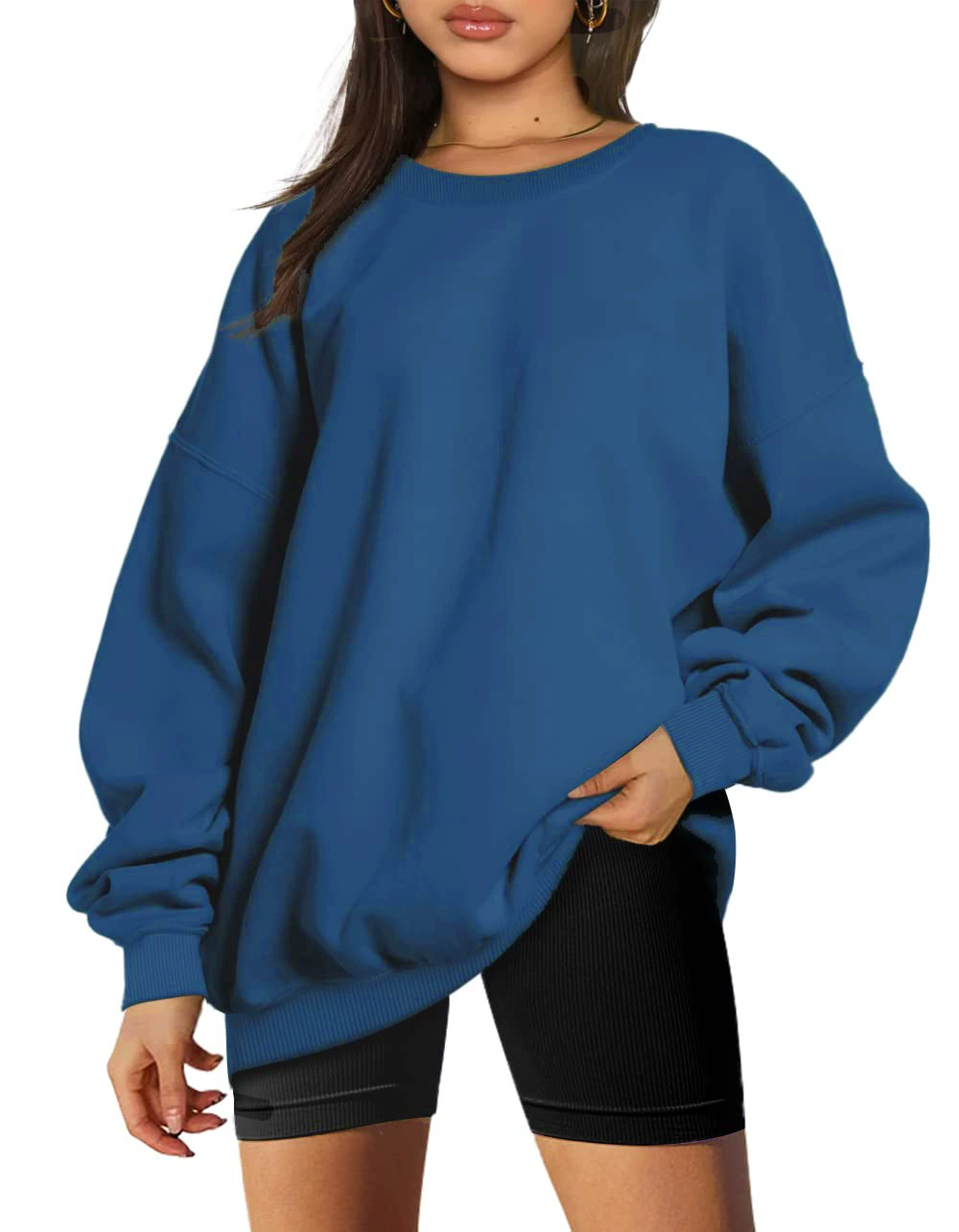 Long-sleeve round-neck pullover sport shirt casual top