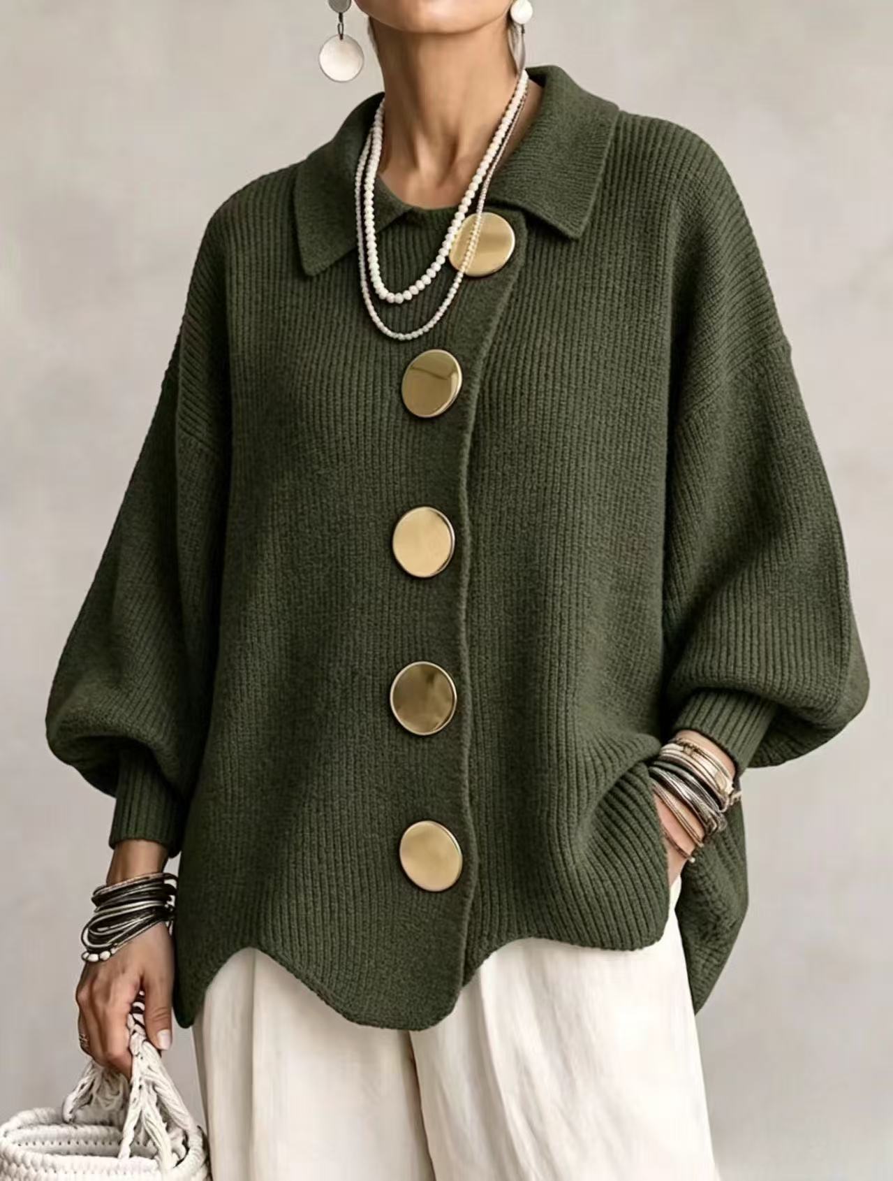autumn and winter new women's knitwear V-neck long sleeve women's top coat