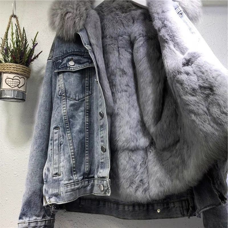 Spot short coat cotton coat 2026 winter fleece new cotton loose Korean denim fur collar thick jacket women