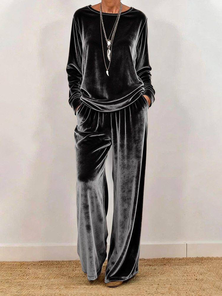 women's clothing casual round neck pullover long sleeves plus trousers velvet multi-color 