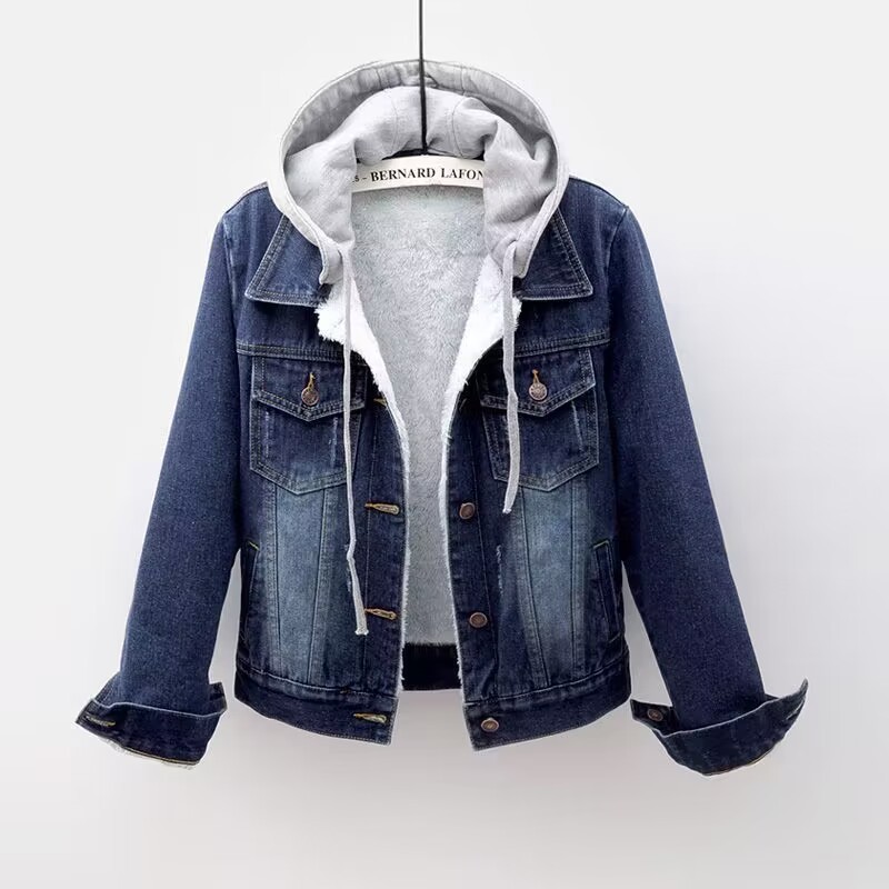 Spot short coat cotton coat 2026 winter fleece new cotton loose Korean denim fur collar thick jacket women