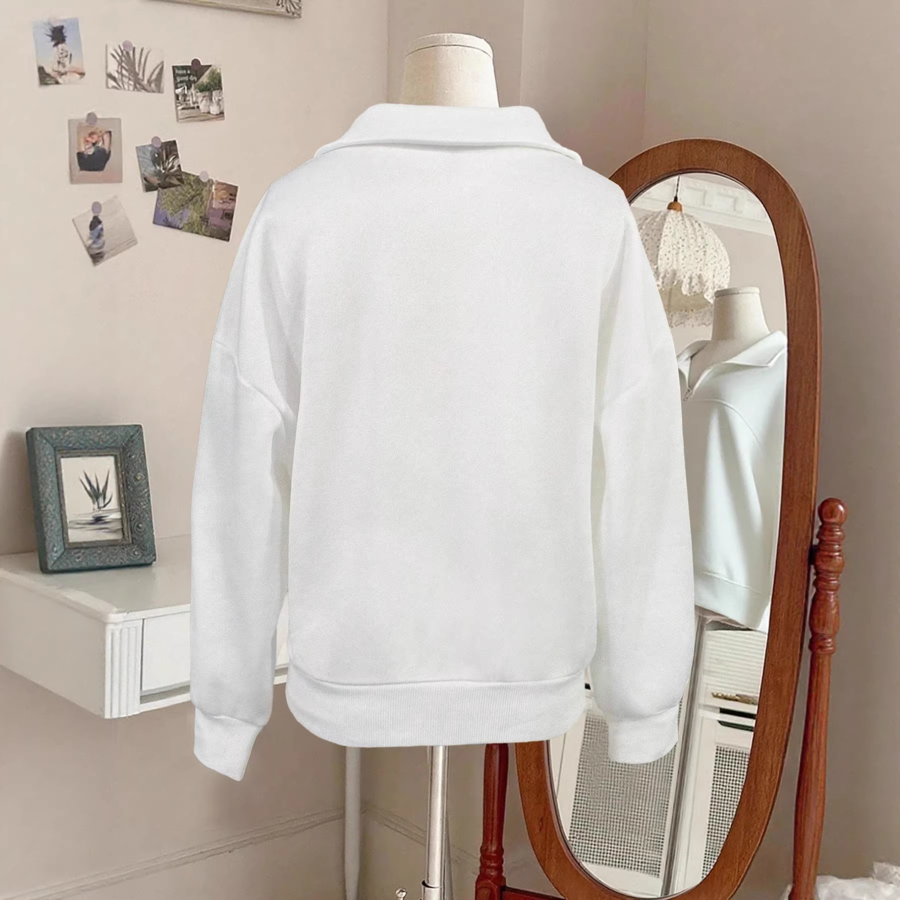 Women's Casual Comfortable Solid-Color Half-Zip Collared Sweatshirt