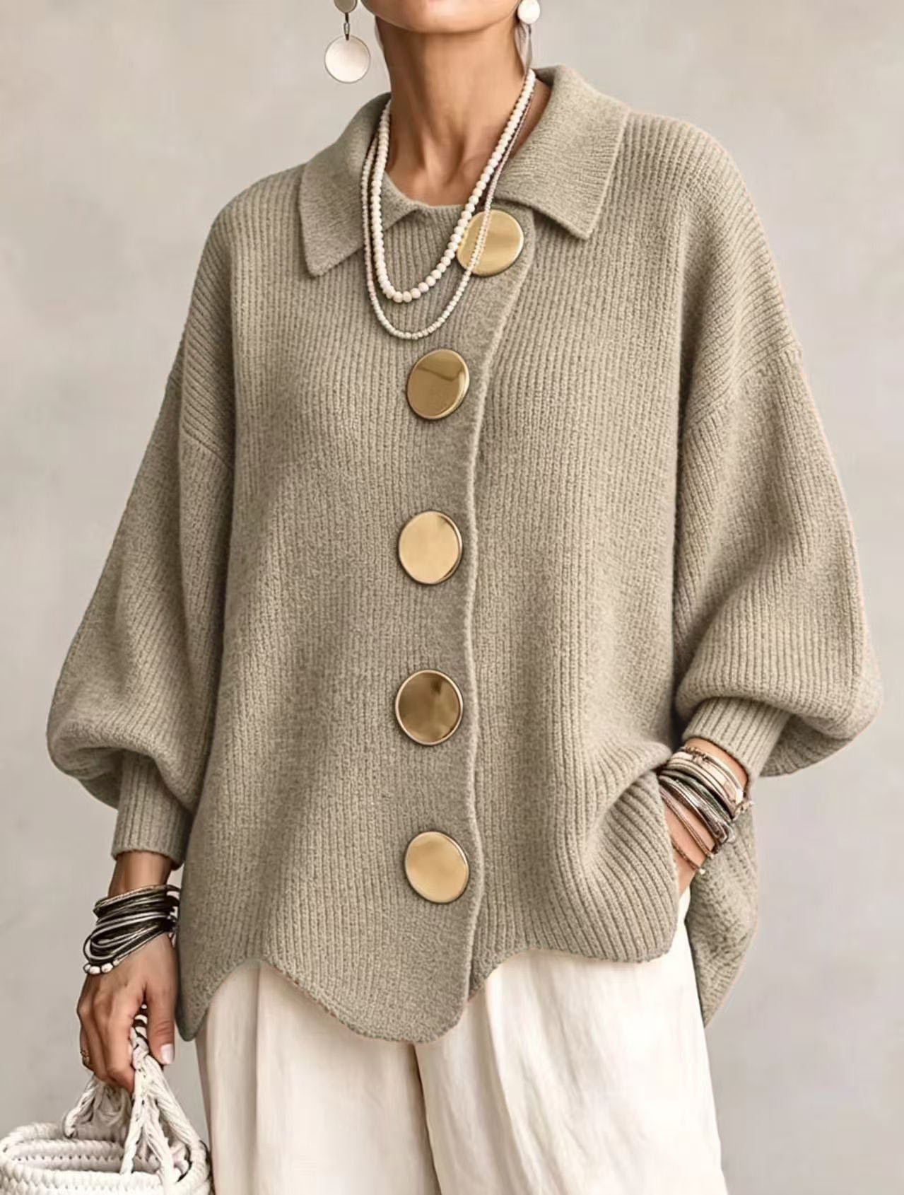 autumn and winter new women's knitwear V-neck long sleeve women's top coat