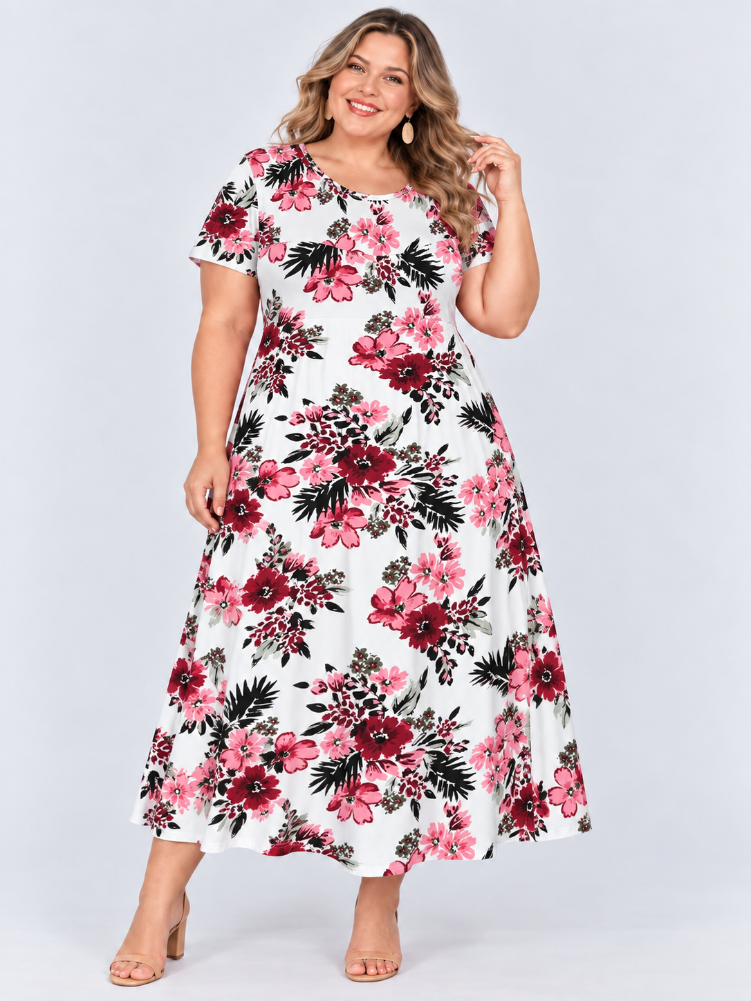 Printed loose pocket casual short sleeve women's dress
