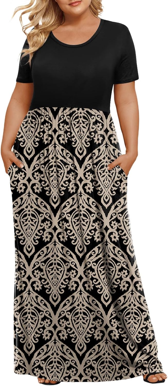 Women's Plus Size Maxi Dresses Summer Short Sleeve Casual Long Dress  XL-6XL