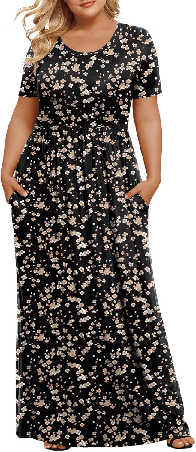 Women's Plus Size Maxi Dresses Summer Short Sleeve Casual Long Dress  XL-6XL