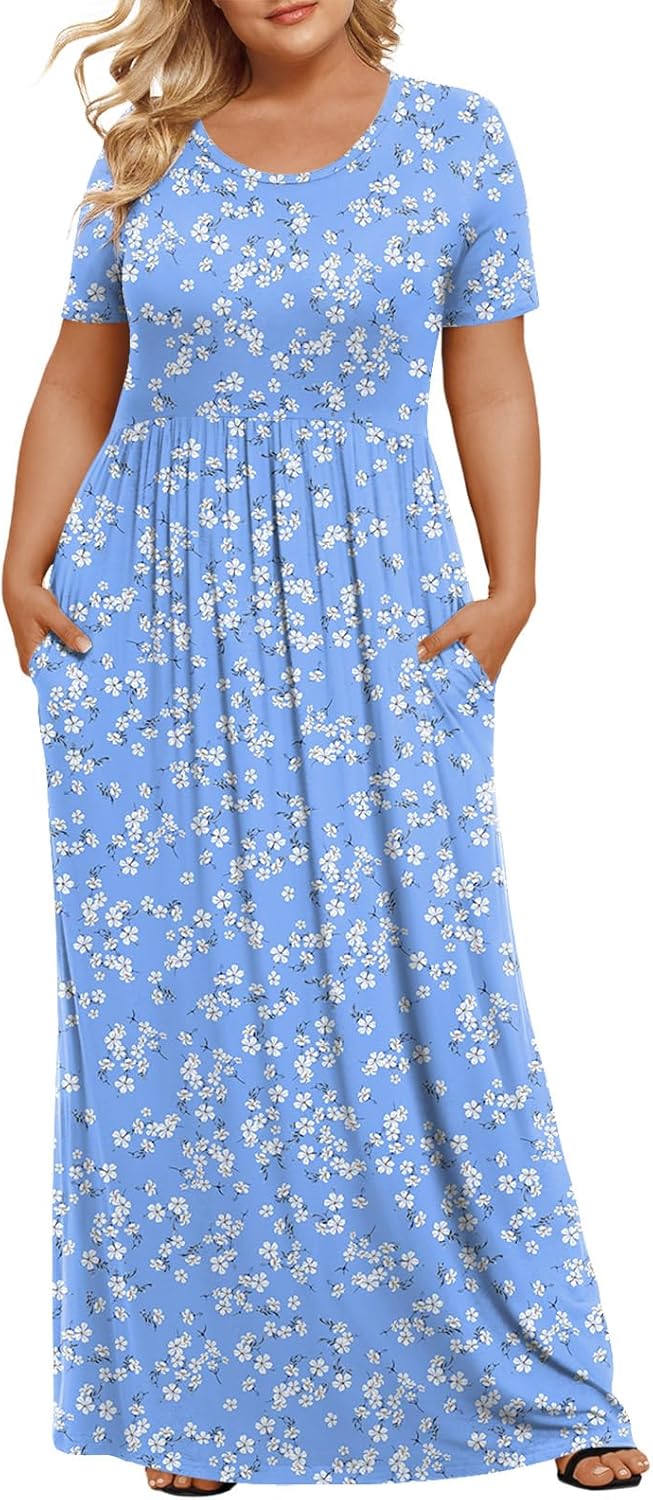 Women's Plus Size Maxi Dresses Summer Short Sleeve Casual Long Dress  XL-6XL