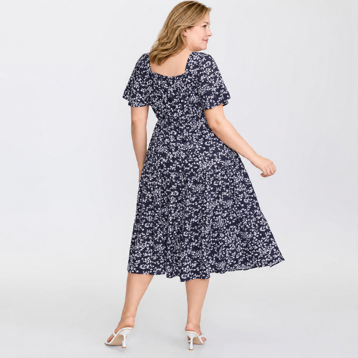 Plus Size Short Sleeve Casual Dress - Summer Floral Ruffle Sleeve Holiday Flowy Dress - Country Casual Vacation Simple Fashion - Suitable for Daily Wear Women's Dress