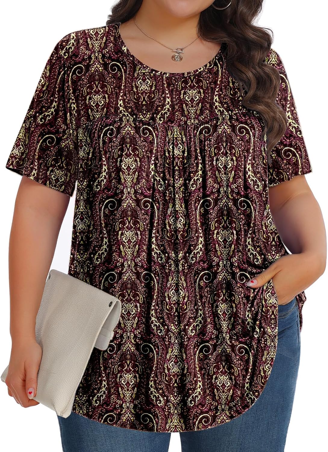 【Best Selling】Womens Plus Size Tops Tunic Short Sleeve Crew Neck Shirts Casual Soft Blouse M-5X