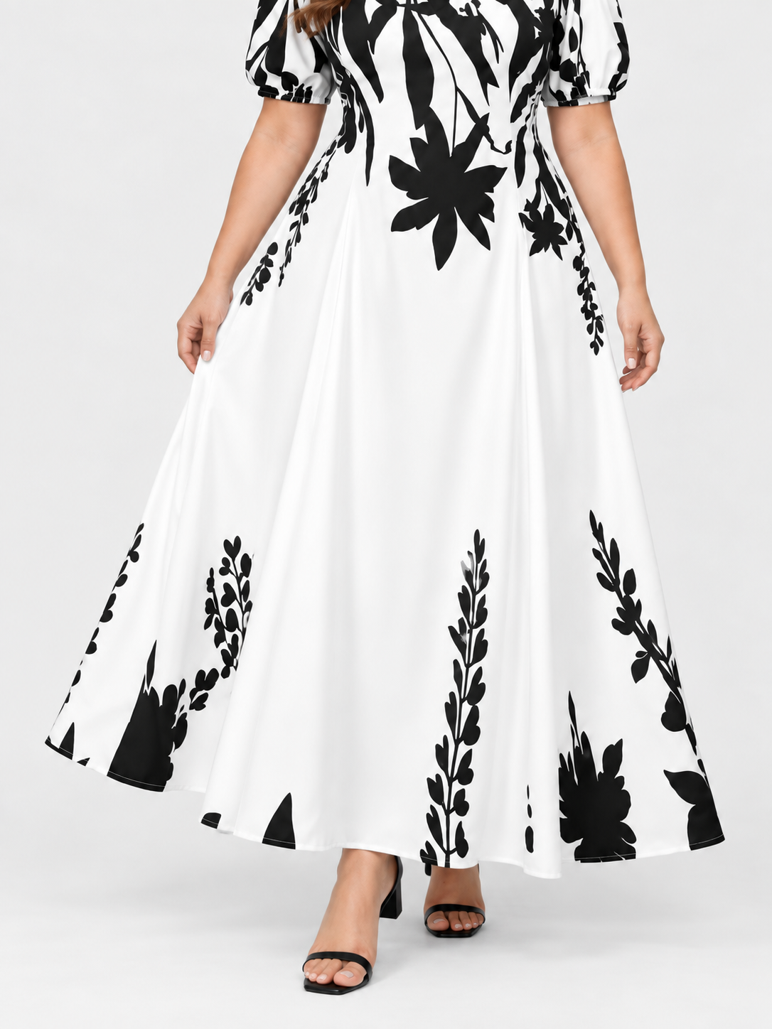 Women's printed bubble sleeve fashion elegant dress