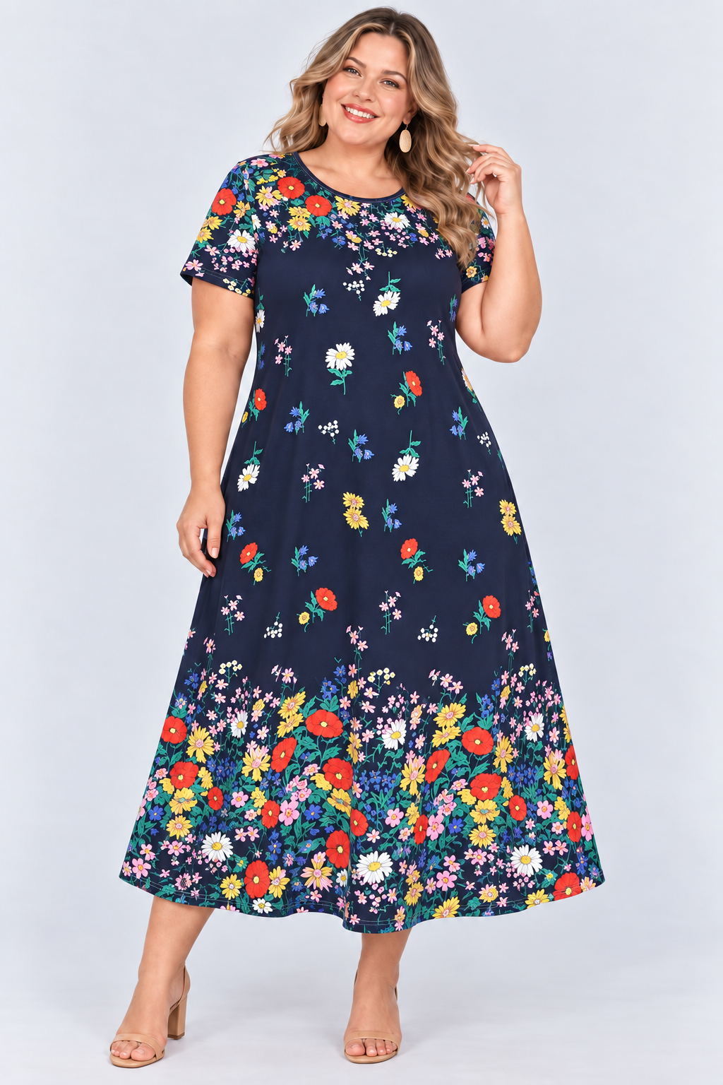 Printed loose pocket casual short sleeve women's dress