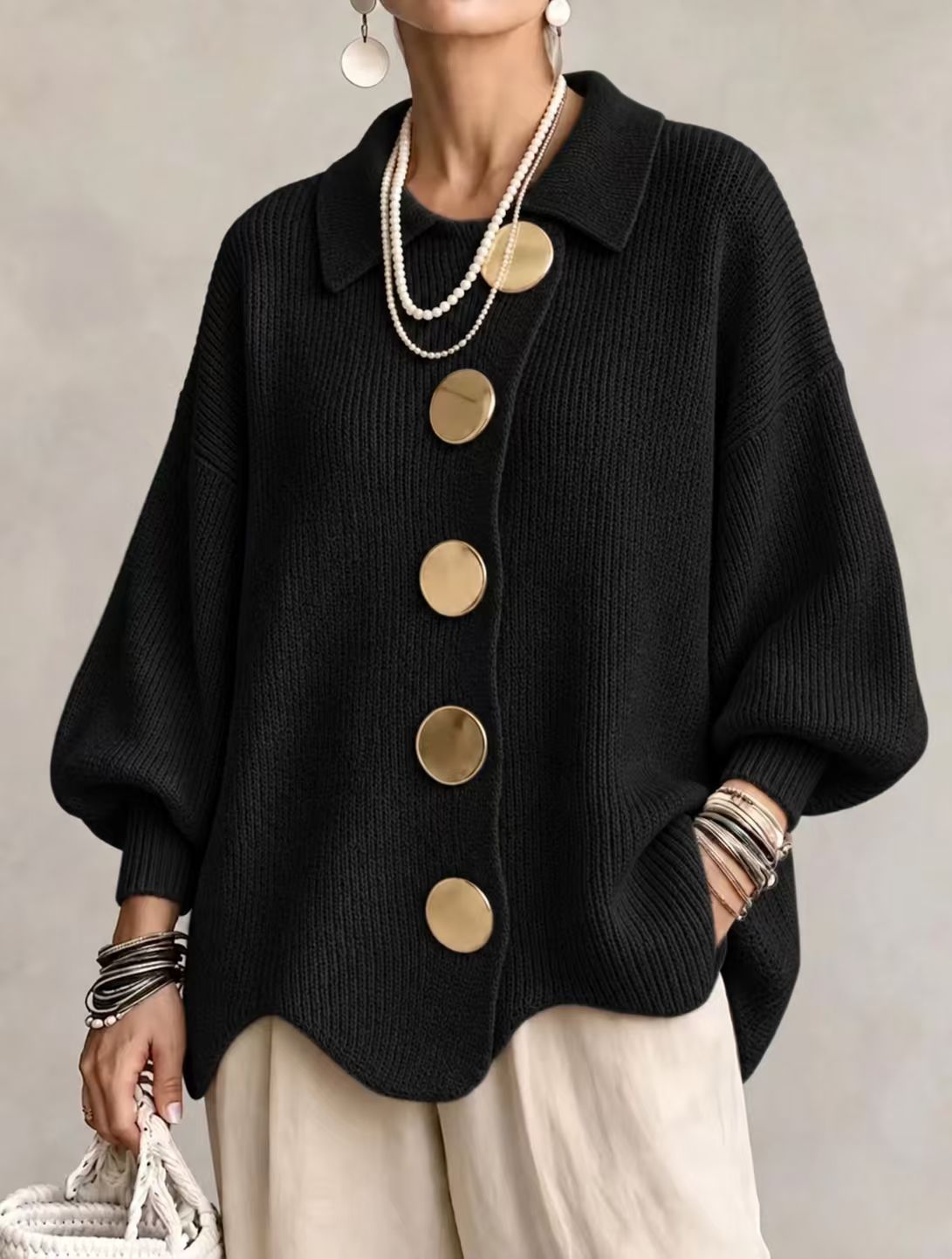 autumn and winter new women's knitwear V-neck long sleeve women's top coat