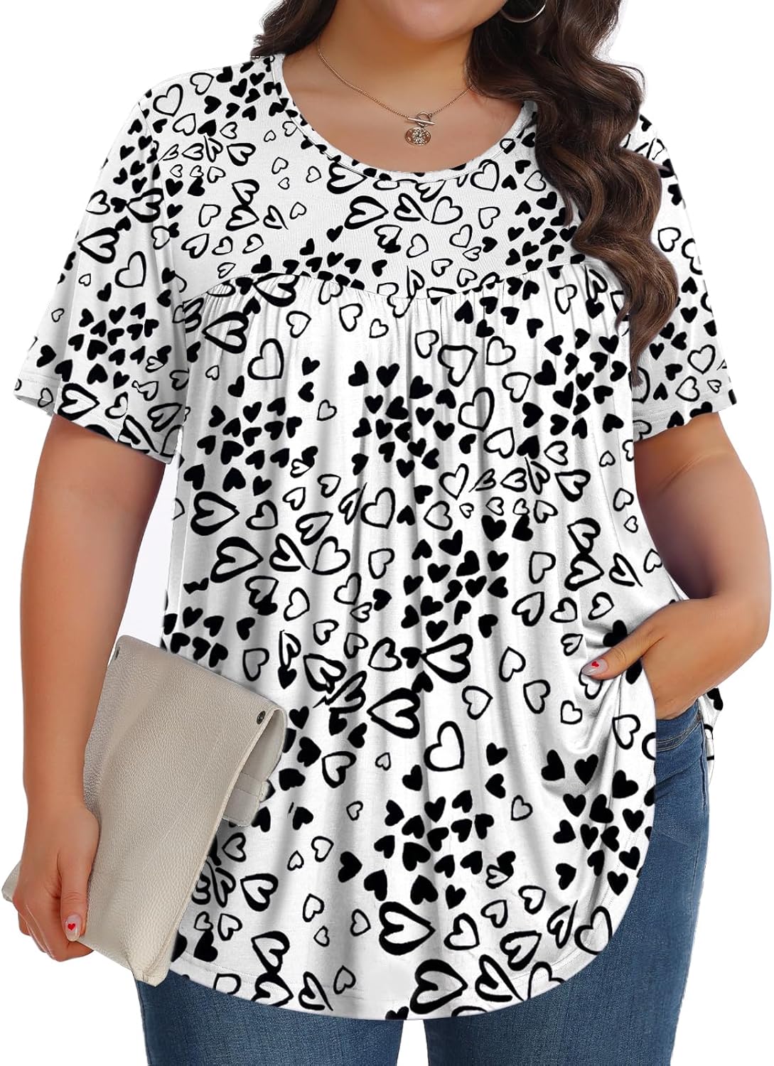 【Best Selling】Womens Plus Size Tops Tunic Short Sleeve Crew Neck Shirts Casual Soft Blouse M-5X
