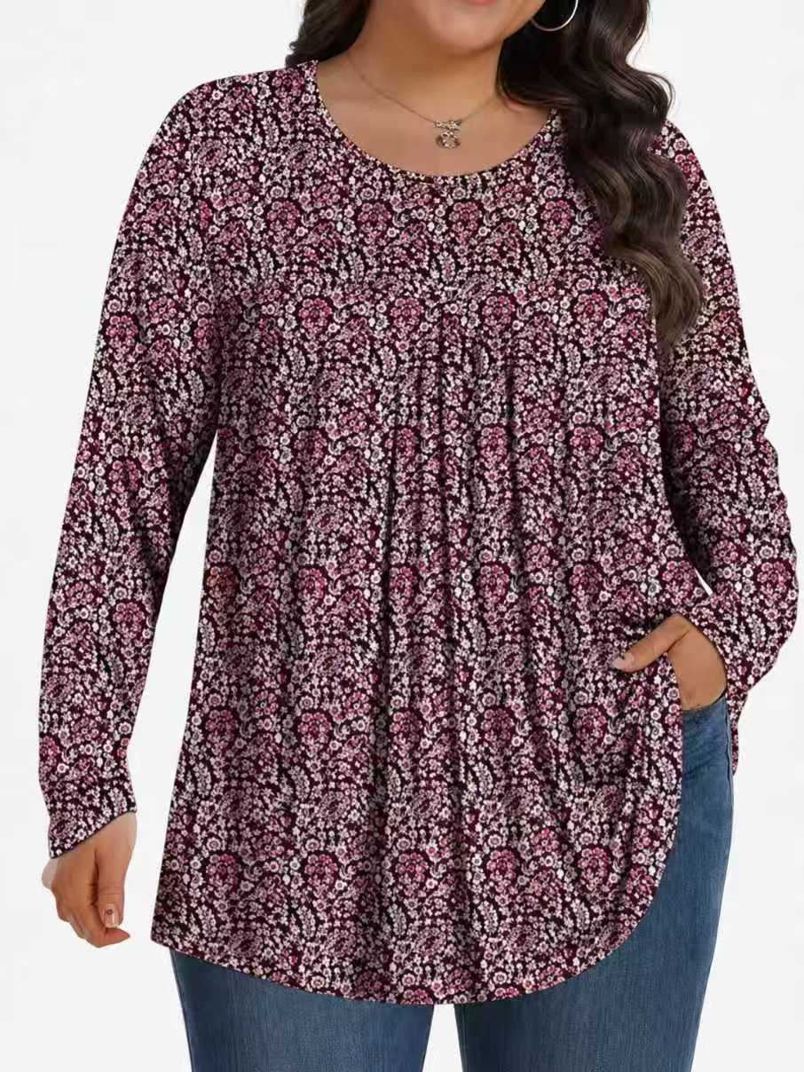 Long-Sleeved Pullover Large Size Floral 3D Printed Women'S Top