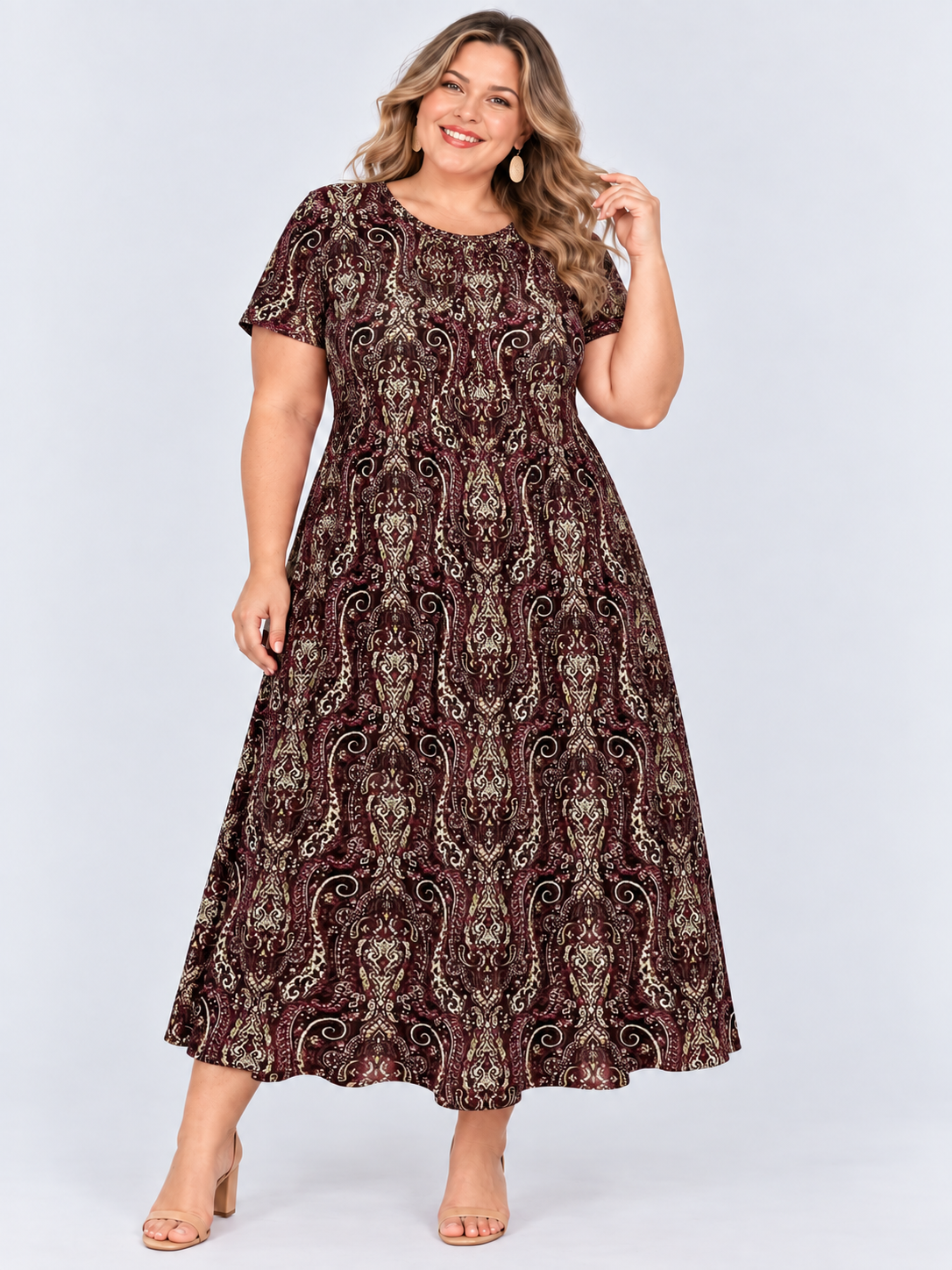 Printed loose pocket casual short sleeve women's dress
