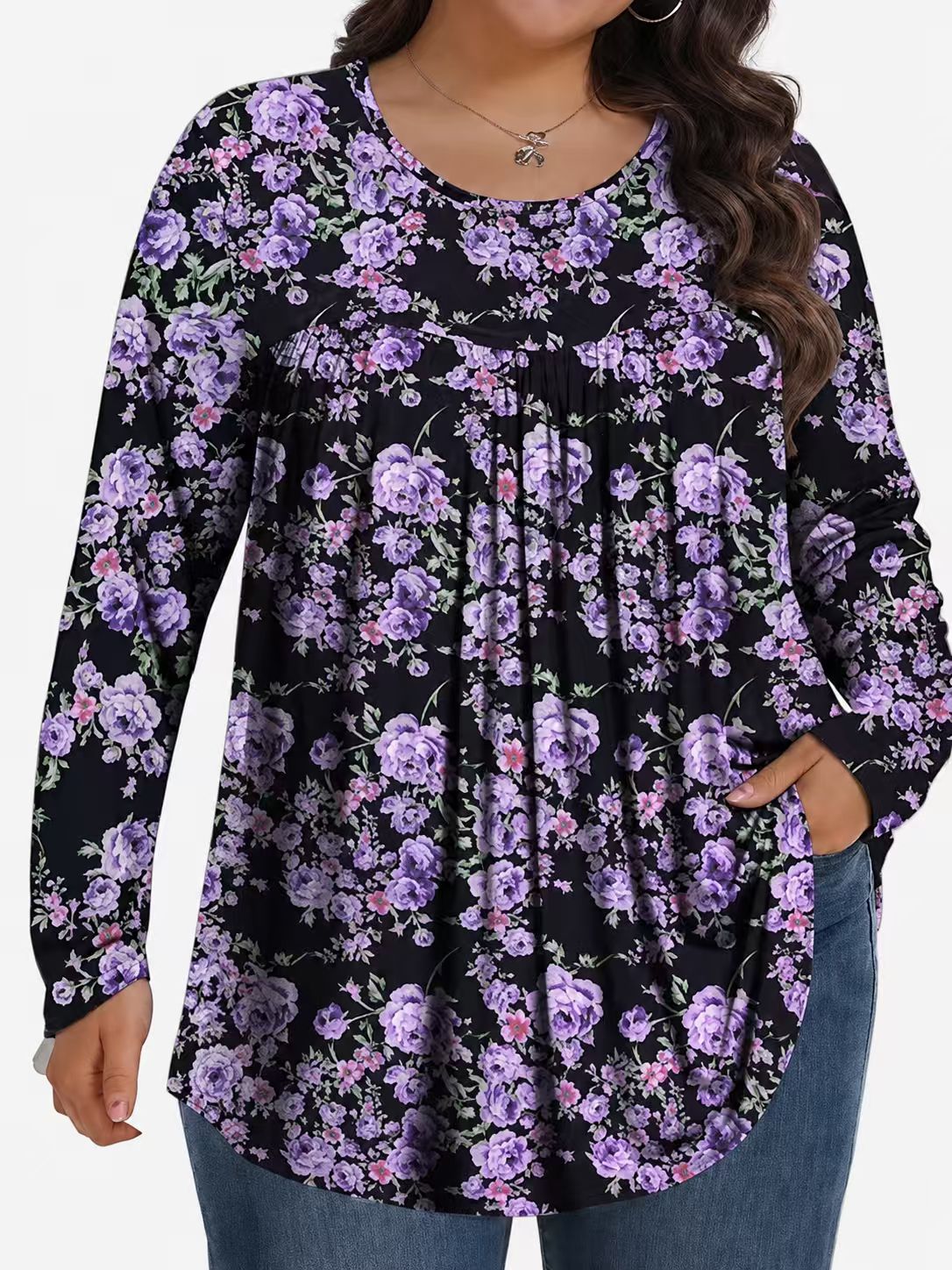 Long-Sleeved Pullover Large Size Floral 3D Printed Women'S Top