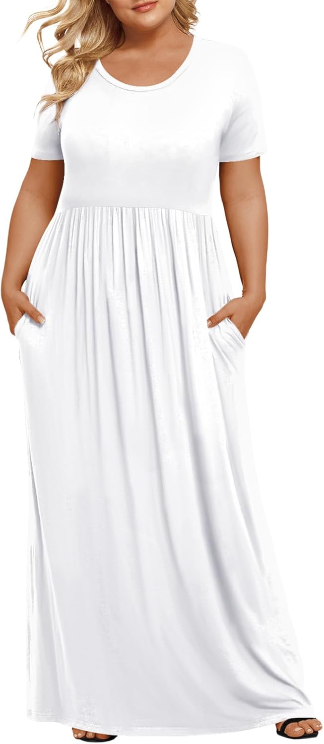 Women's Plus Size Maxi Dresses Summer Short Sleeve Casual Long Dress  XL-6XL