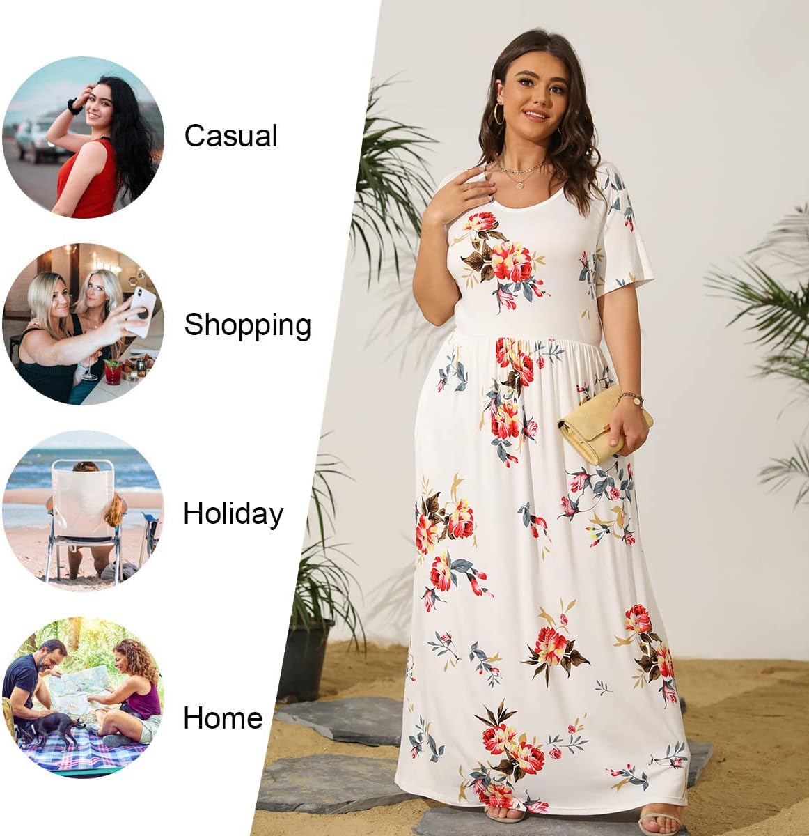 Women's Plus Size Maxi Dresses Summer Short Sleeve Casual Long Dress  XL-6XL