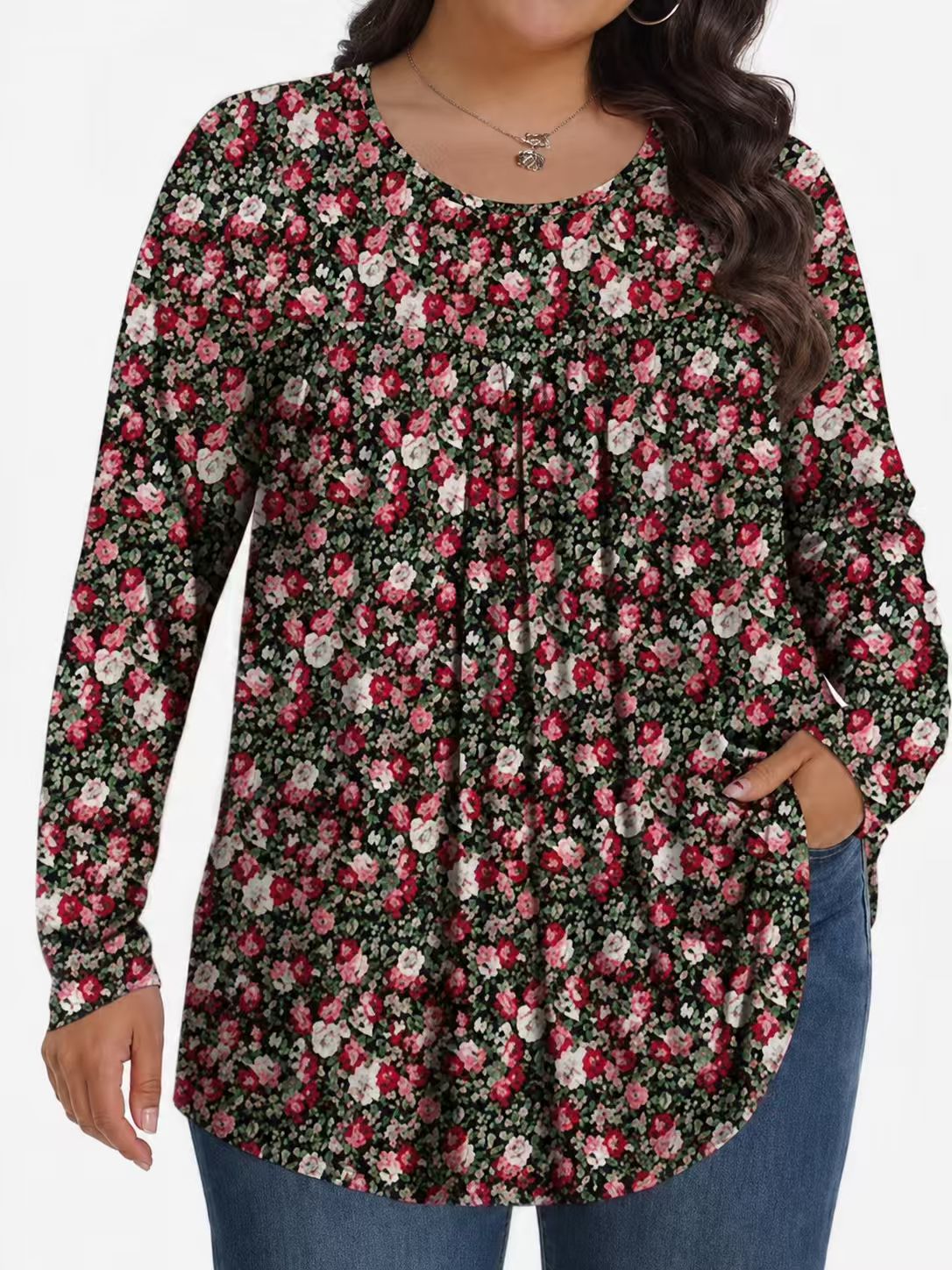 Long-Sleeved Pullover Large Size Floral 3D Printed Women'S Top