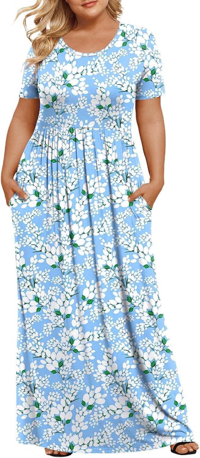 Women's Plus Size Maxi Dresses Summer Short Sleeve Casual Long Dress  XL-6XL