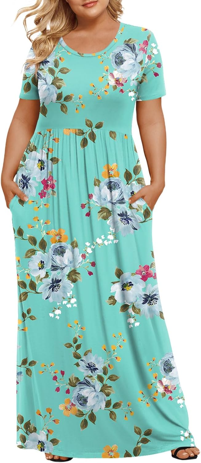 Women's Plus Size Maxi Dresses Summer Short Sleeve Casual Long Dress  XL-6XL