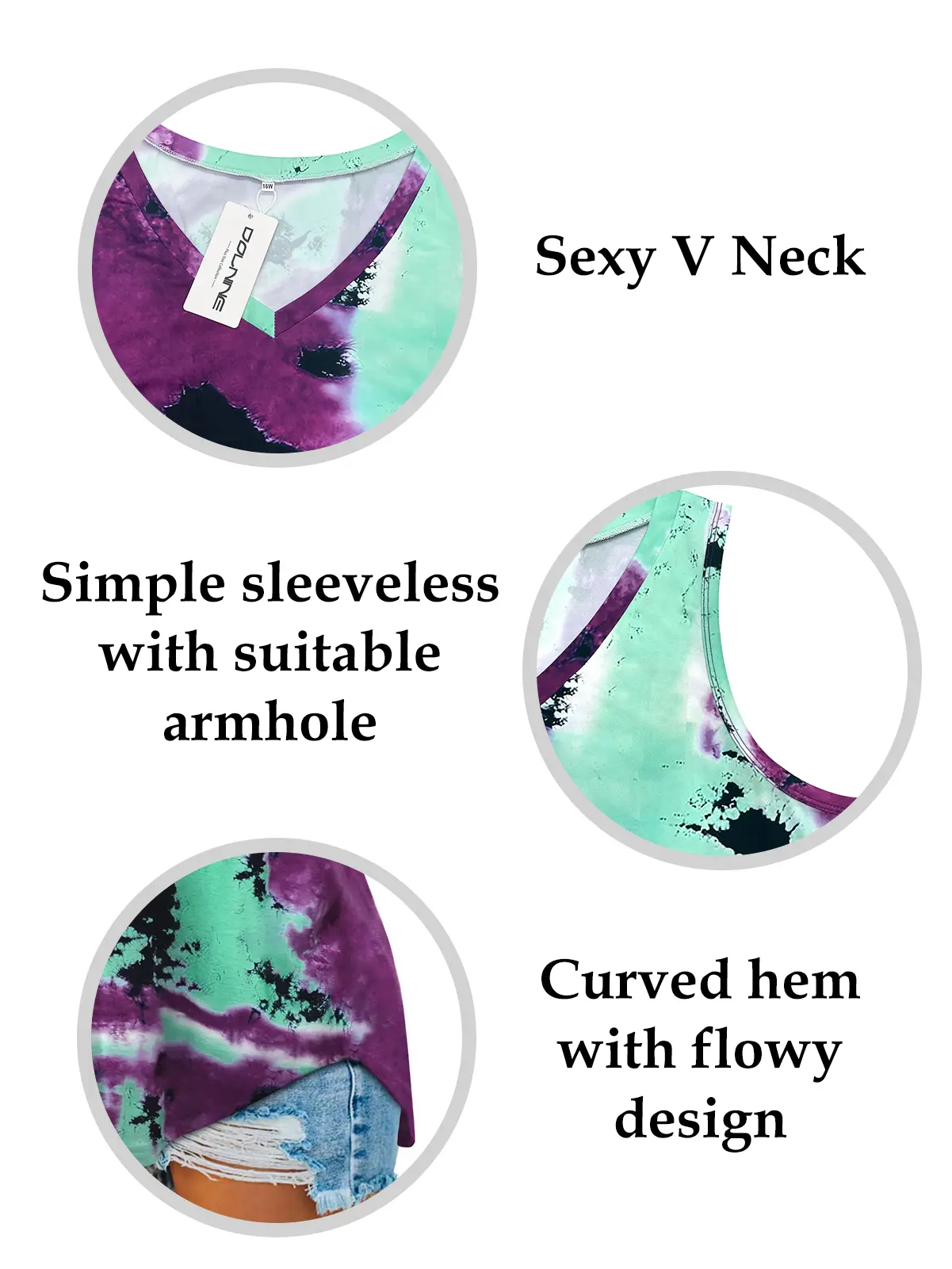 Summer Plus Size Tank Tops for Women V-Neck Tie Dye Color Basic Sleeveless Loose Fit Tees Chic Stretchable Breathable Solid Print Striped summervibes tshirt