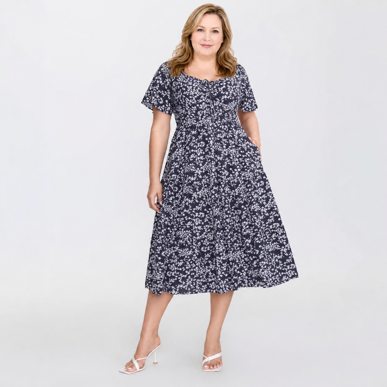 Plus Size Short Sleeve Casual Dress - Summer Floral Ruffle Sleeve Holiday Flowy Dress - Country Casual Vacation Simple Fashion - Suitable for Daily Wear Women's Dress