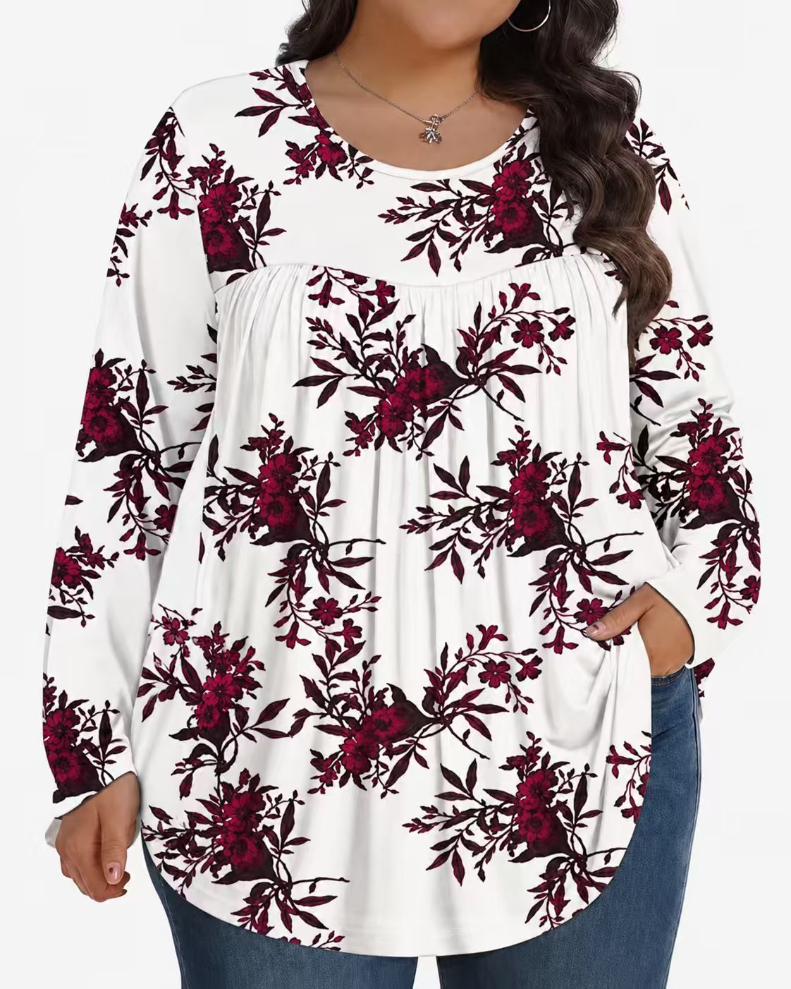Long-Sleeved Pullover Large Size Floral 3D Printed Women'S Top