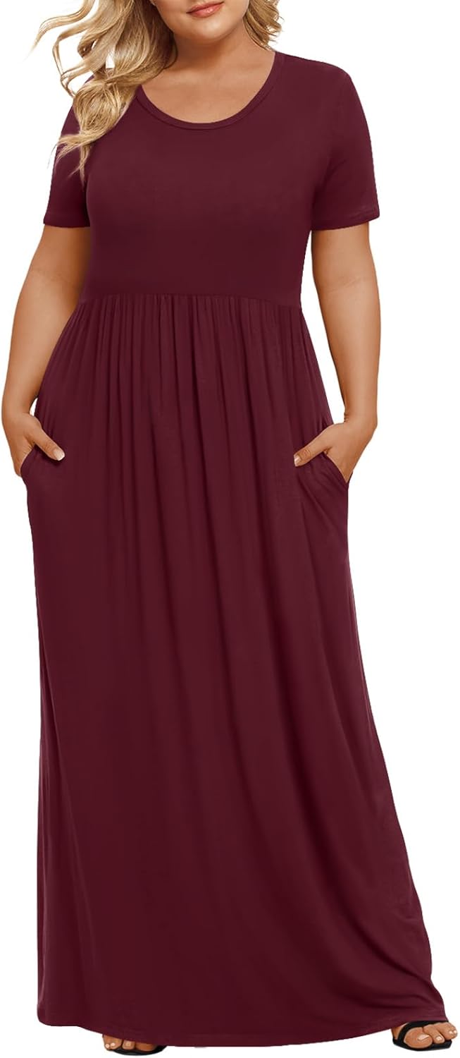 Women's Plus Size Maxi Dresses Summer Short Sleeve Casual Long Dress  XL-6XL