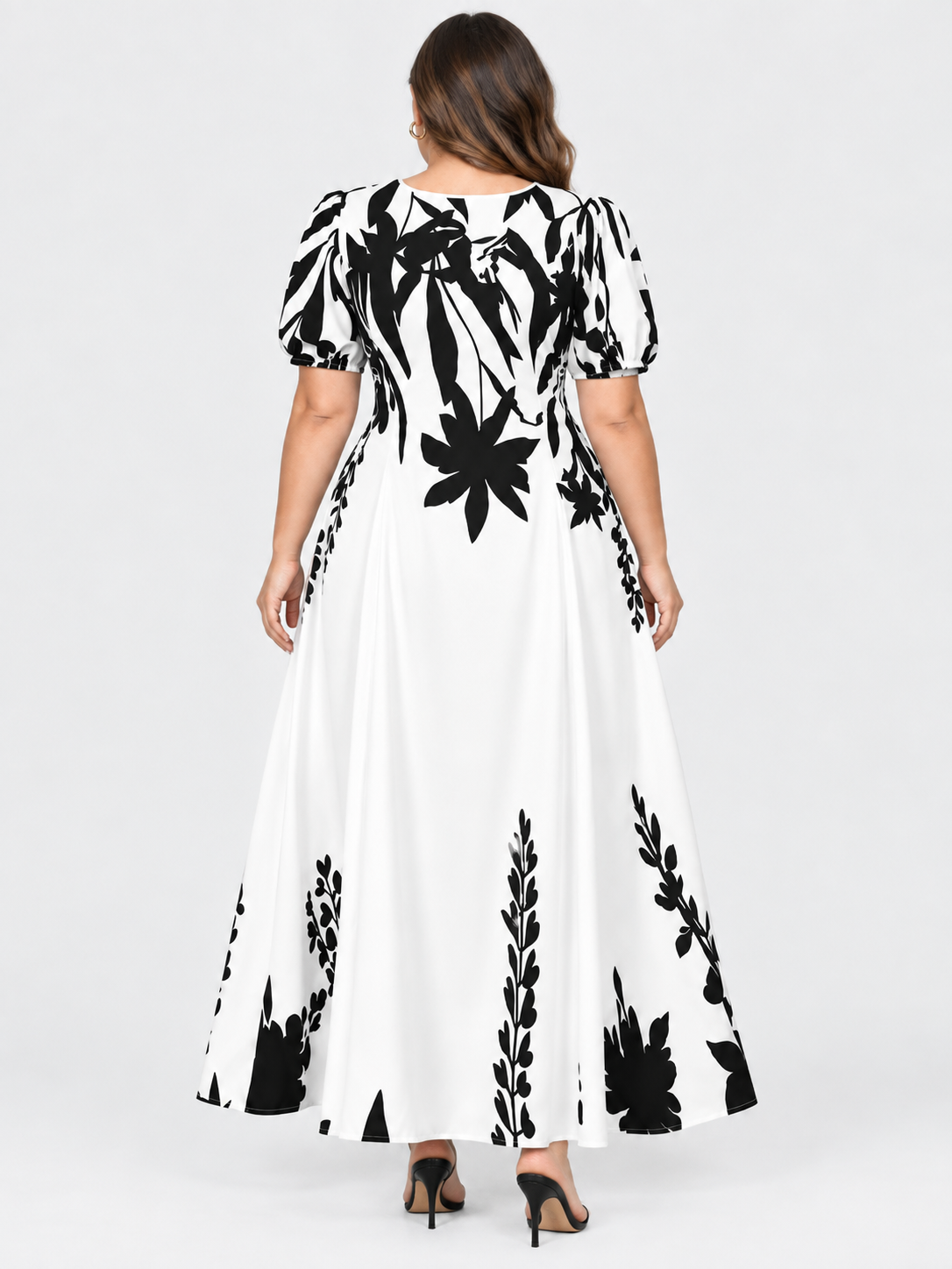 Women's printed bubble sleeve fashion elegant dress