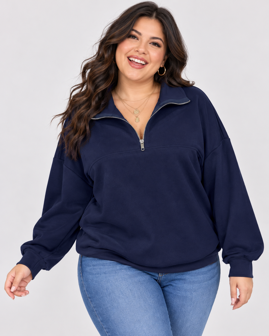 Women's Casual Comfortable Solid-Color Half-Zip Collared Sweatshirt