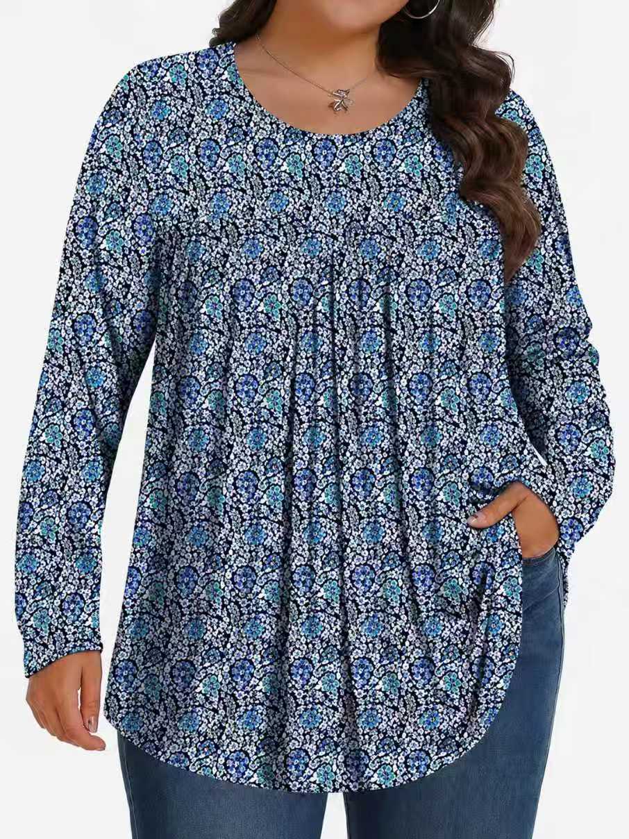 Long-Sleeved Pullover Large Size Floral 3D Printed Women'S Top