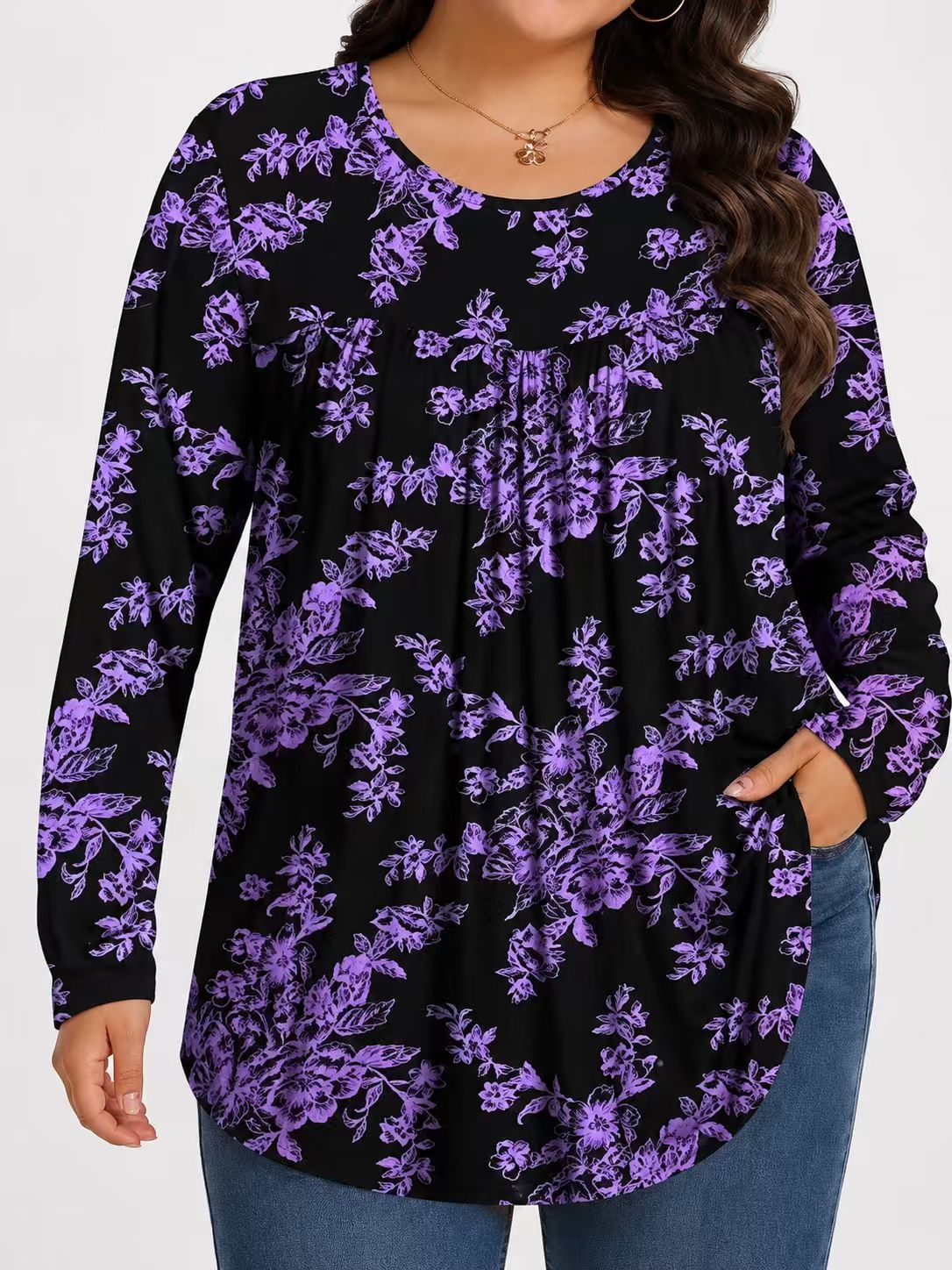 Long-Sleeved Pullover Large Size Floral 3D Printed Women'S Top