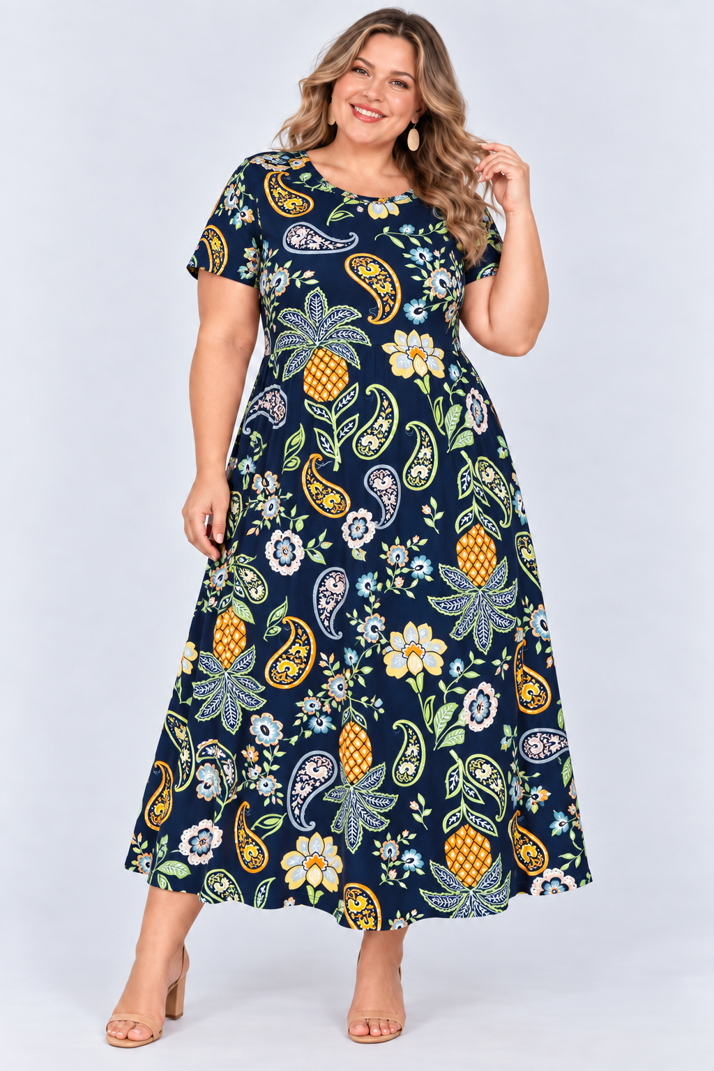 Printed loose pocket casual short sleeve women's dress