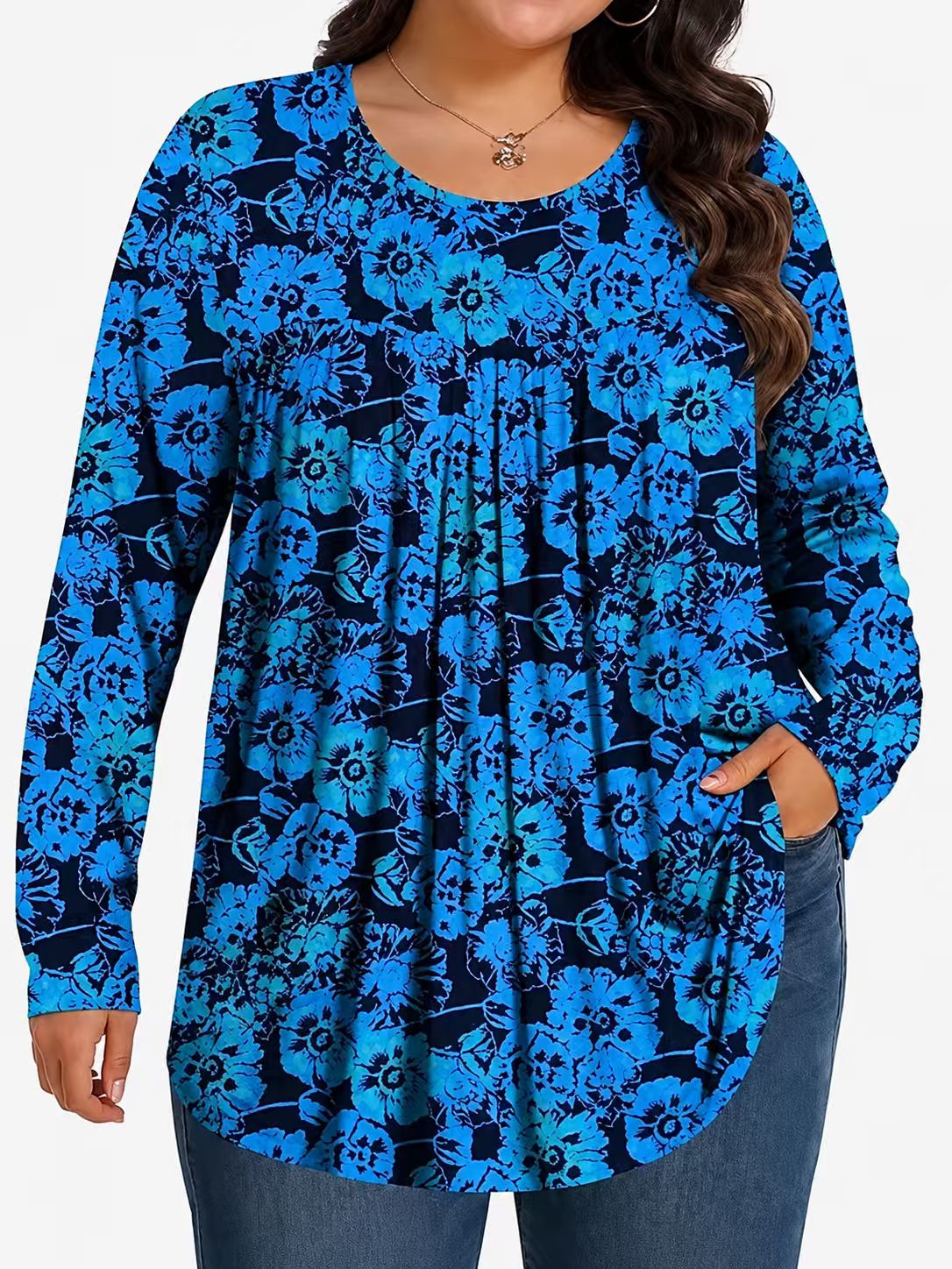 Long-Sleeved Pullover Large Size Floral 3D Printed Women'S Top