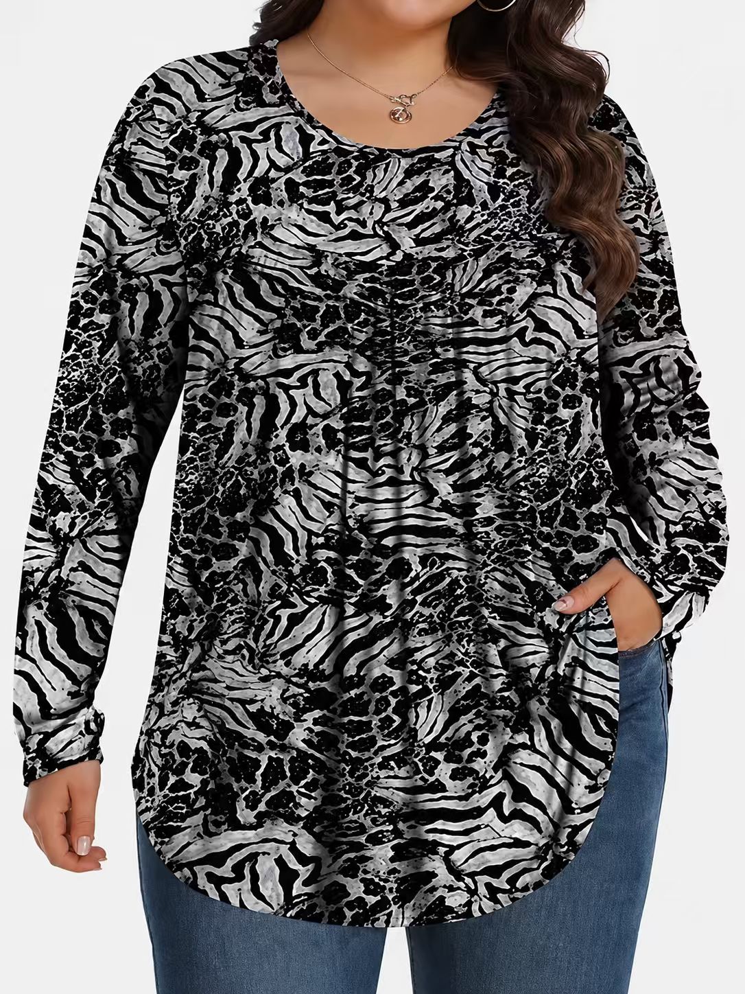 Long-Sleeved Pullover Large Size Floral 3D Printed Women'S Top