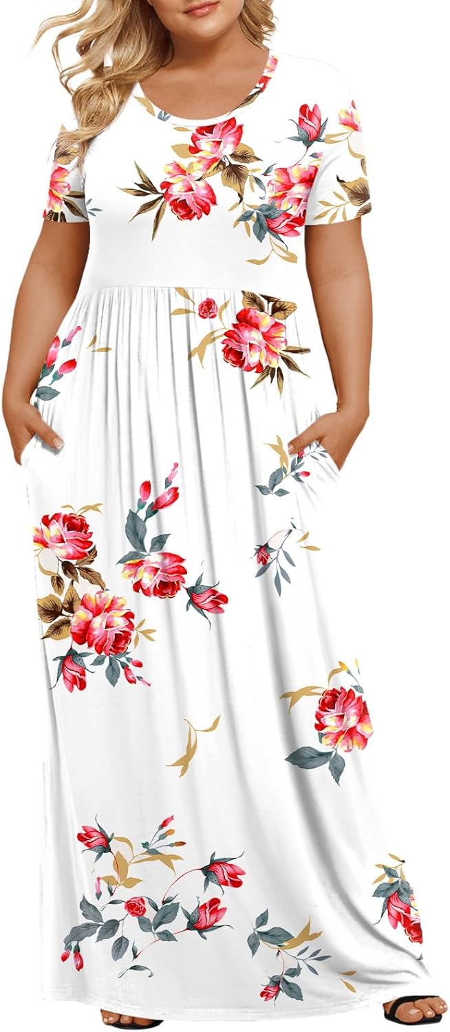 Women's Plus Size Maxi Dresses Summer Short Sleeve Casual Long Dress  XL-6XL
