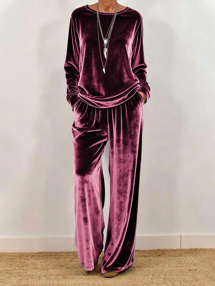 women's clothing casual round neck pullover long sleeves plus trousers velvet multi-color 