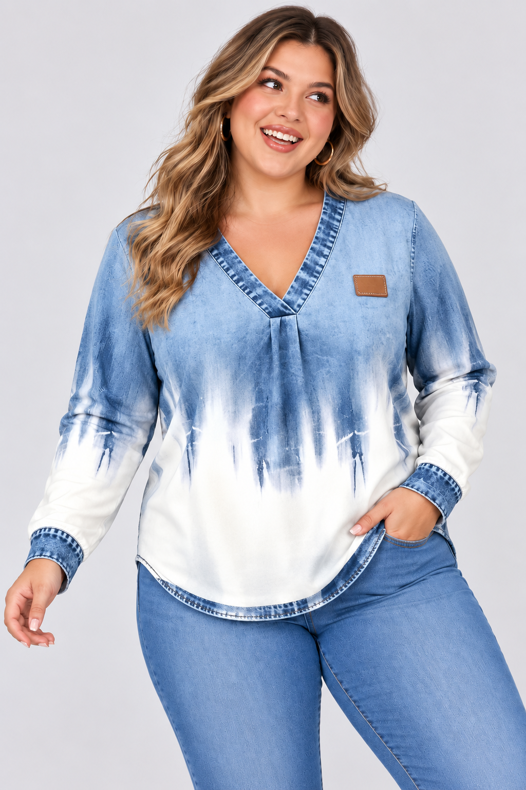 V-Neck Casual Checkered Print Long-Sleeve Top