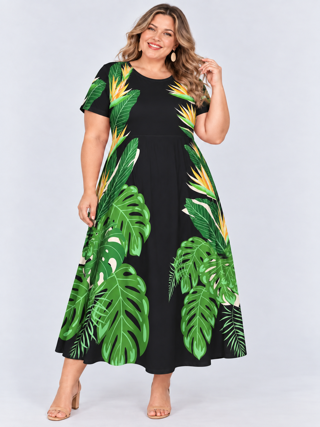 Printed loose pocket casual short sleeve women's dress