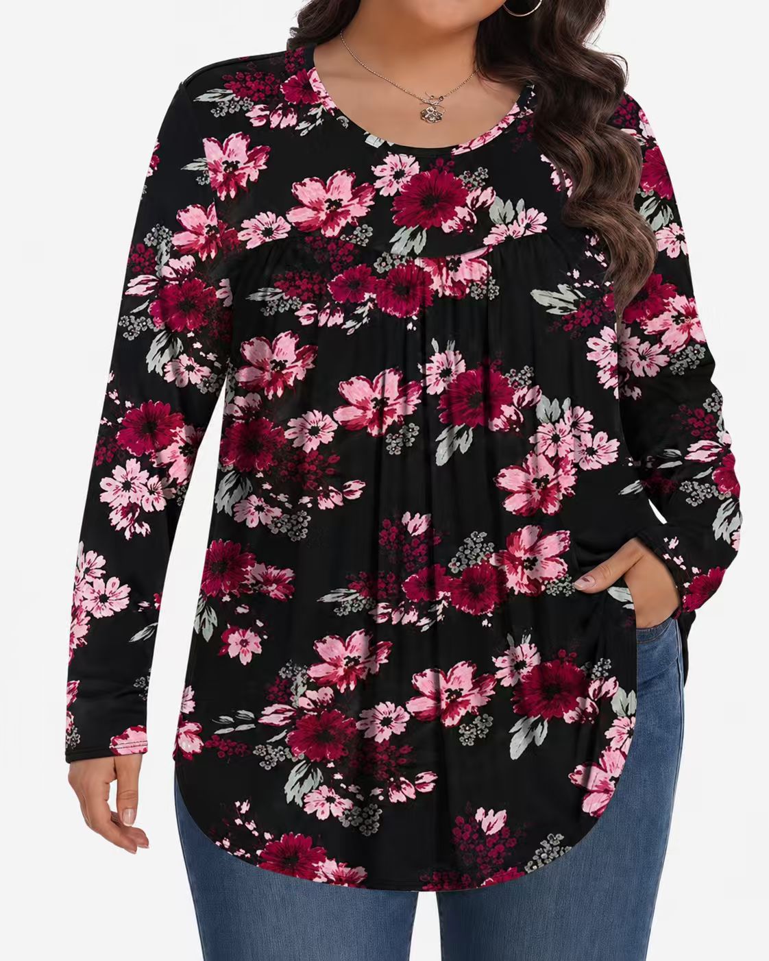 Long-Sleeved Pullover Large Size Floral 3D Printed Women'S Top