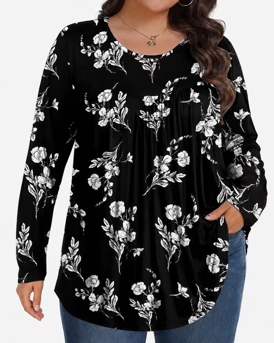 Long-Sleeved Pullover Large Size Floral 3D Printed Women'S Top