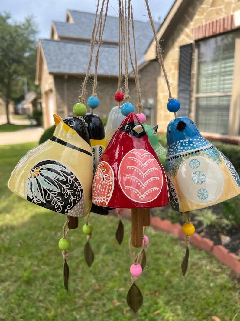 The Handmade Painted Ceramic Bird wind Chimes