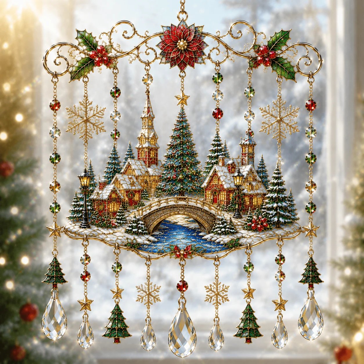 🦌🎄Handmade Christmas Stained Glass Window Hanging | ✨Bring Christmas Magic Home