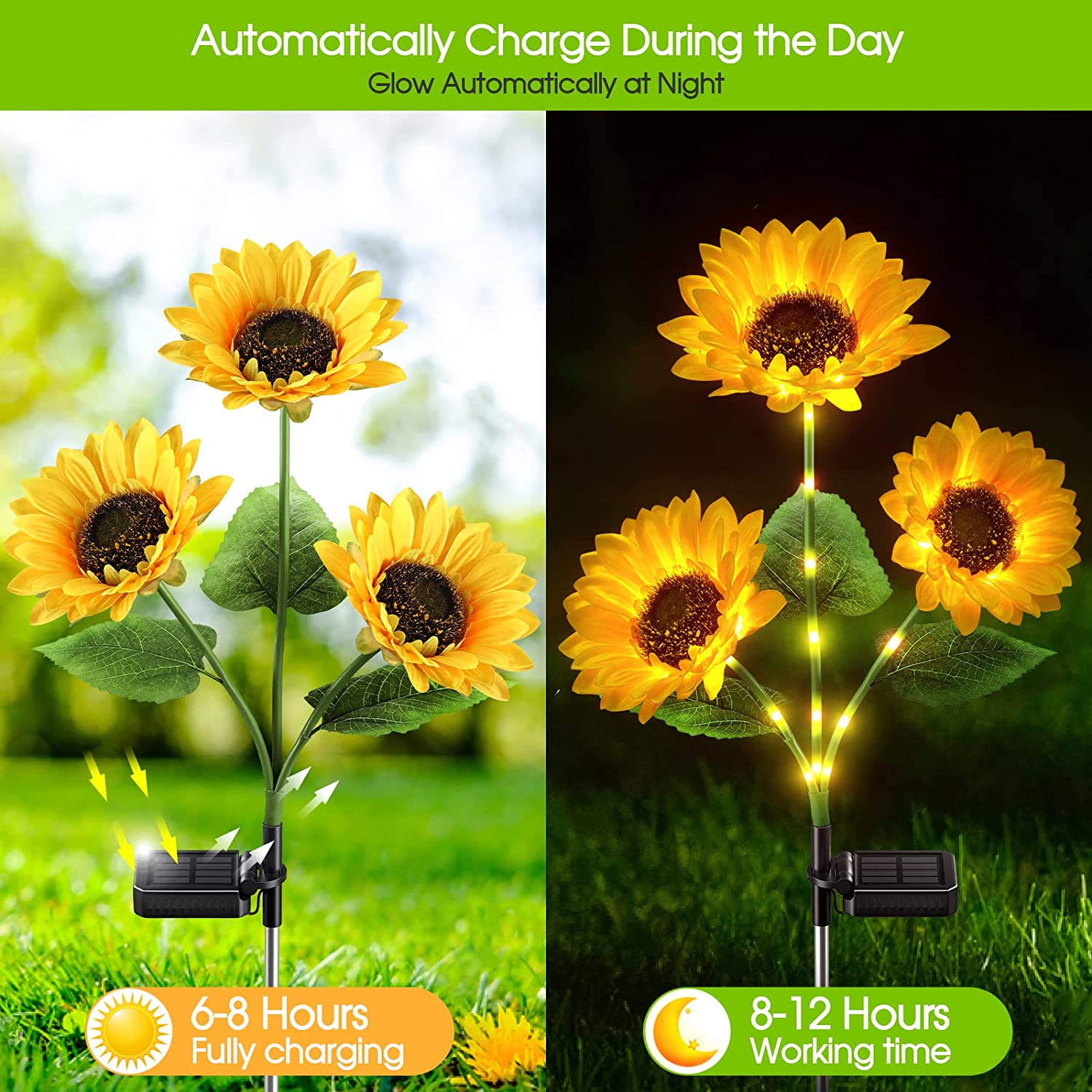 Solar Sunflower Lights 🌻 – Realistic Blooming Flowers with Warm LED Glow for Garden & Yard Decor