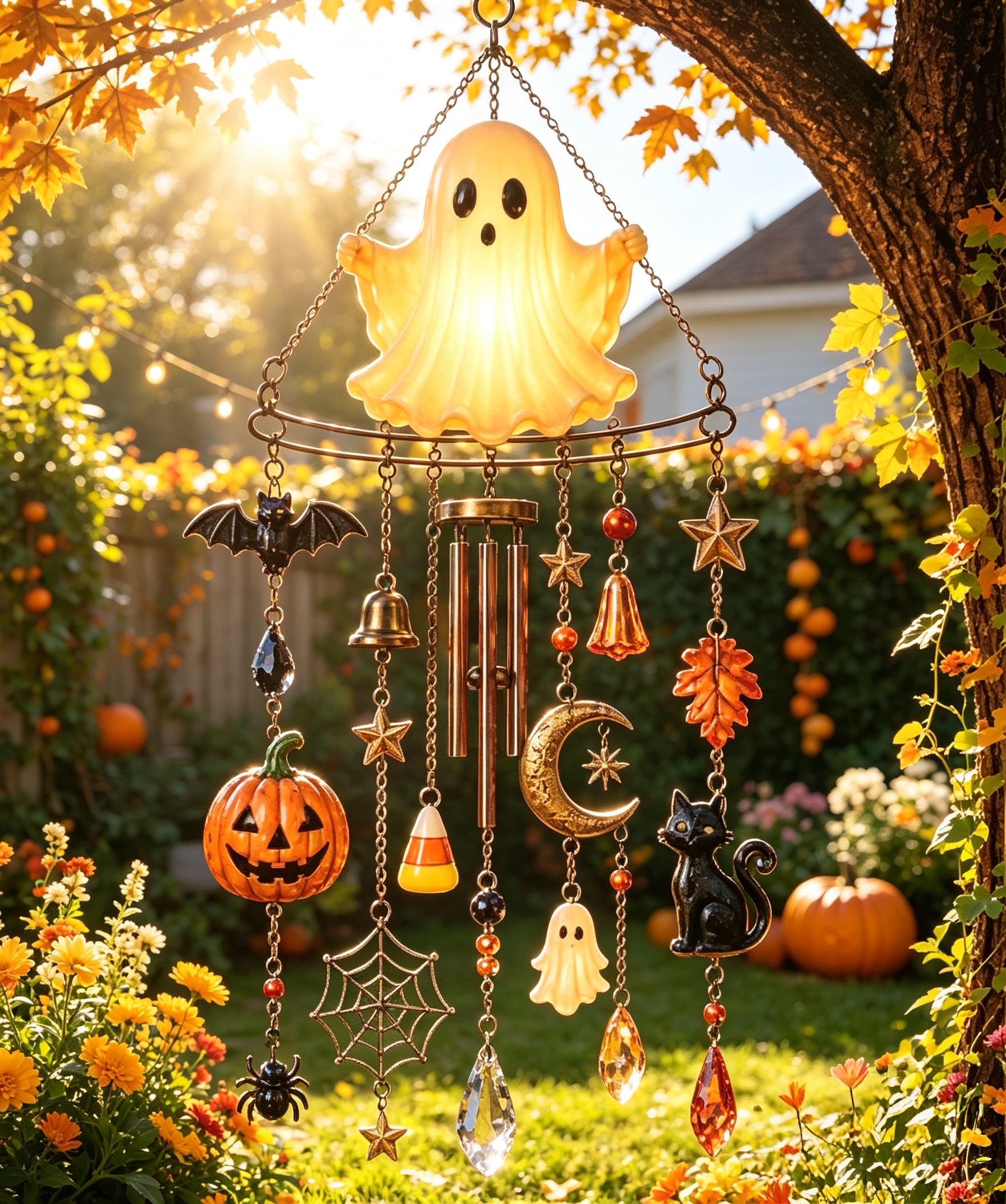 👻🔥Haunted Glow Ghostly Wind Chime – Ghost-Fire Halloween Wind Chime
