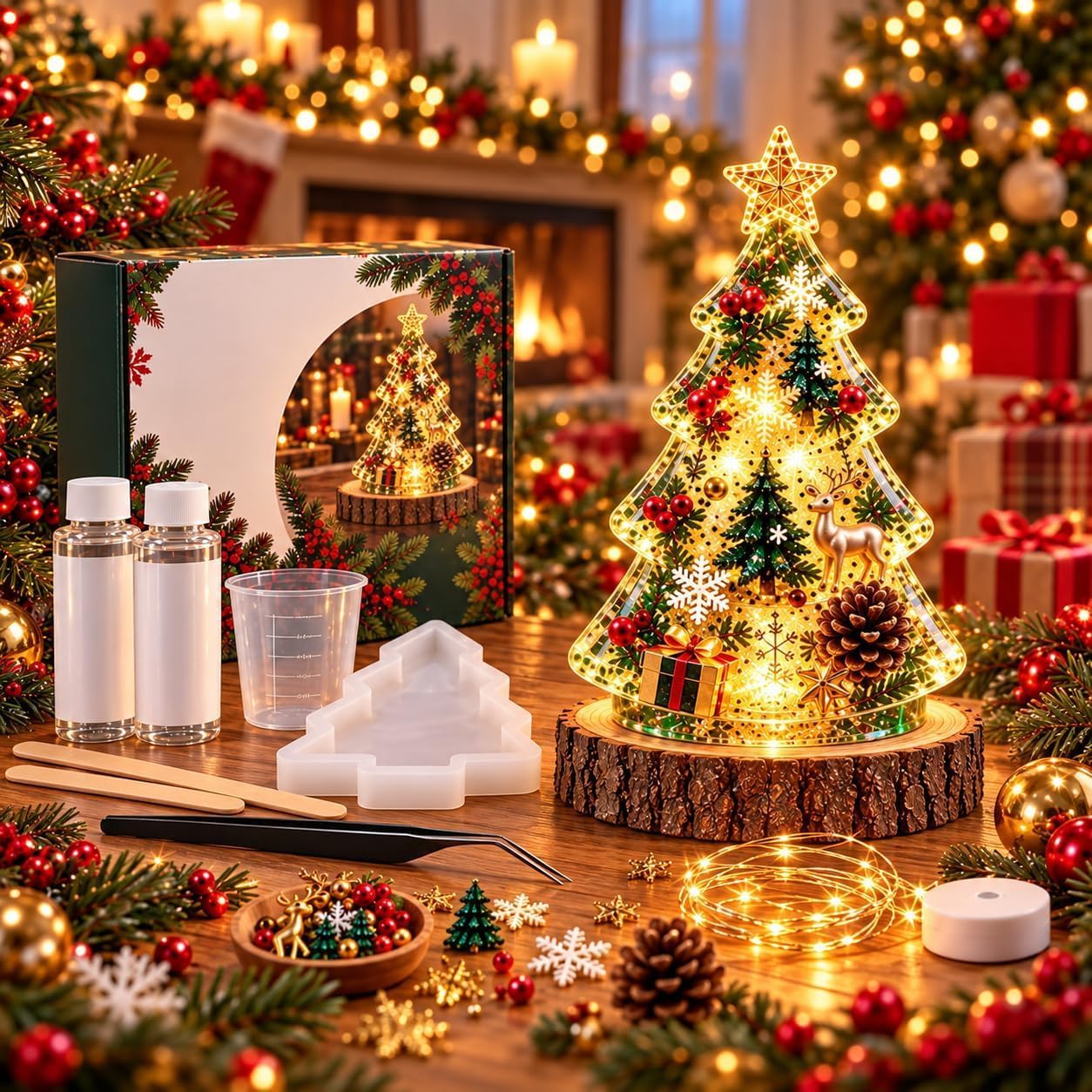 🎄Beginner-Friendly Resin Christmas Tree Night Light DIY Kit✨